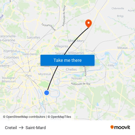 Creteil to Saint-Mard map