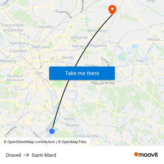 Draveil to Saint-Mard map