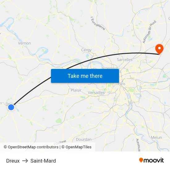 Dreux to Saint-Mard map