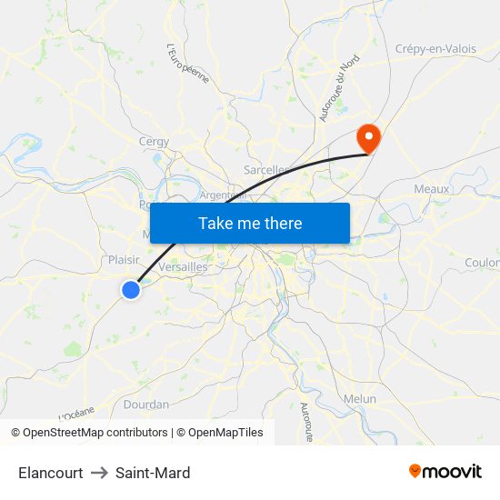 Elancourt to Saint-Mard map
