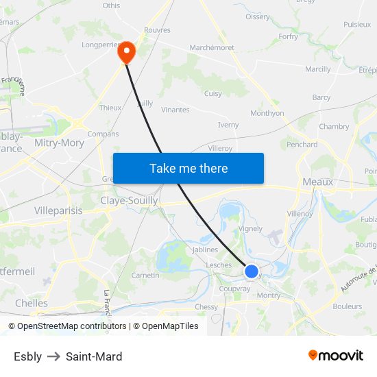 Esbly to Saint-Mard map