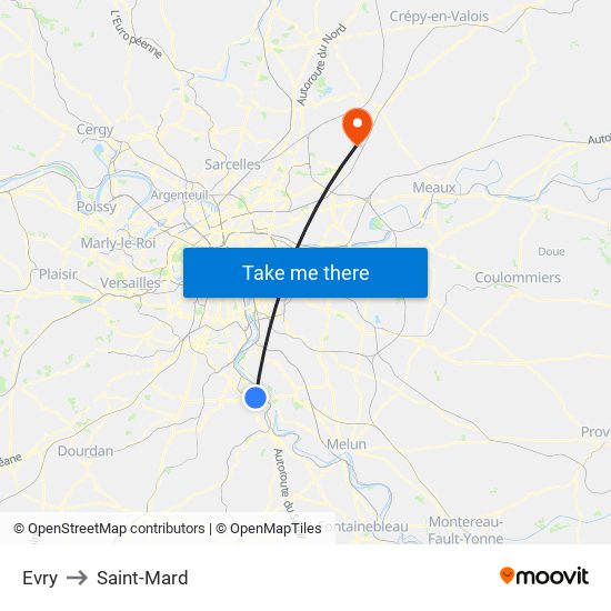 Evry to Saint-Mard map