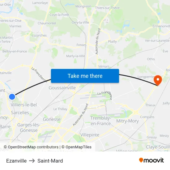 Ezanville to Saint-Mard map