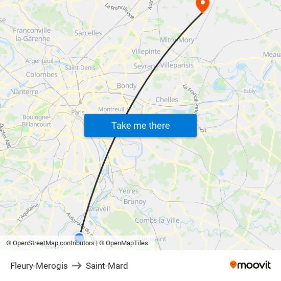 Fleury-Merogis to Saint-Mard map