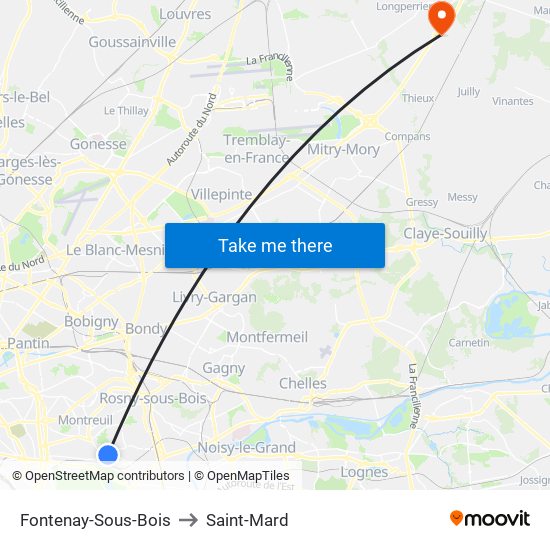 Fontenay-Sous-Bois to Saint-Mard map