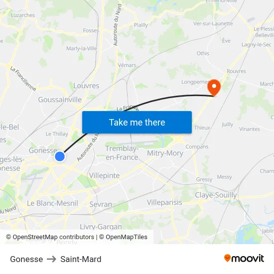Gonesse to Saint-Mard map