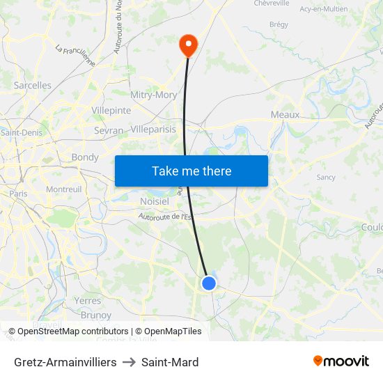 Gretz-Armainvilliers to Saint-Mard map