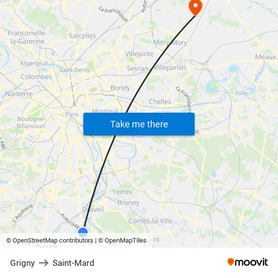 Grigny to Saint-Mard map