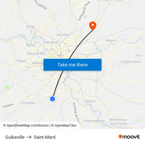 Guibeville to Saint-Mard map