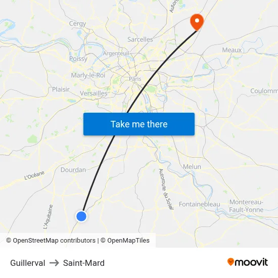 Guillerval to Saint-Mard map