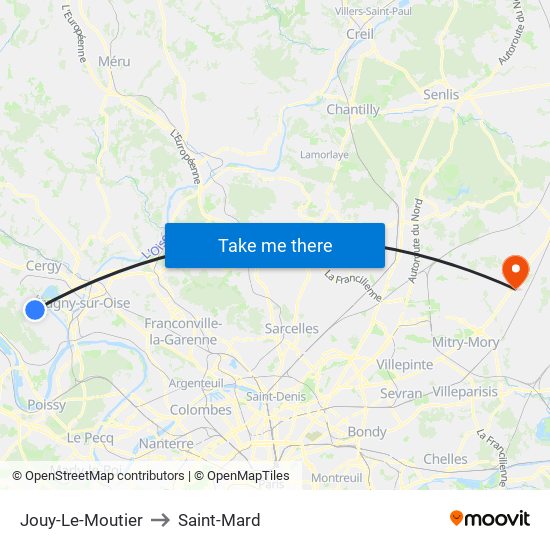 Jouy-Le-Moutier to Saint-Mard map