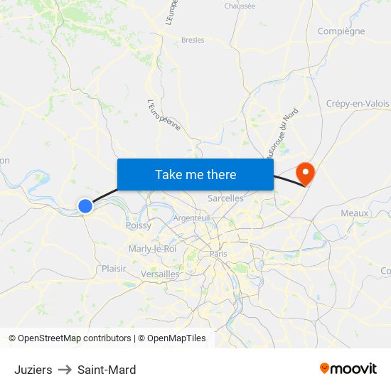 Juziers to Saint-Mard map
