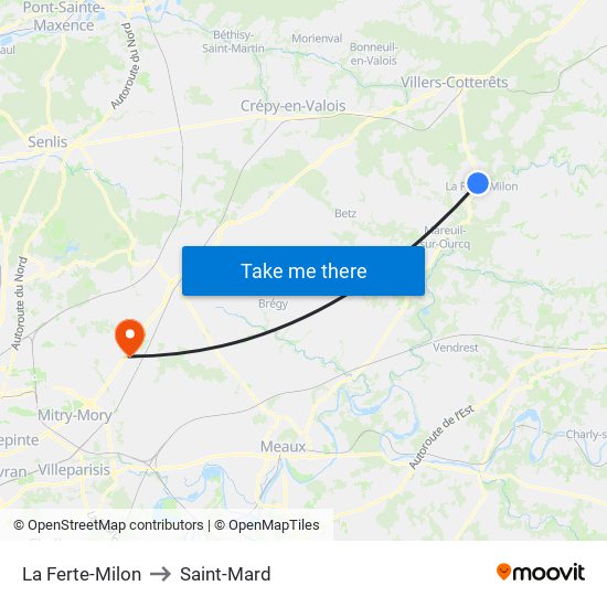 La Ferte-Milon to Saint-Mard map