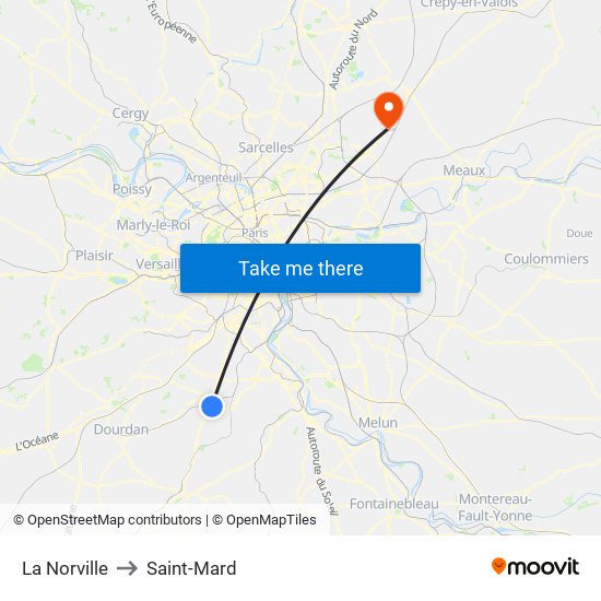 La Norville to Saint-Mard map