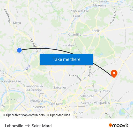 Labbeville to Saint-Mard map