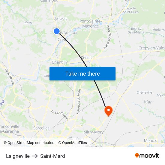 Laigneville to Saint-Mard map