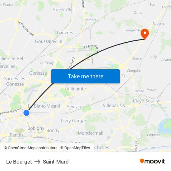 Le Bourget to Saint-Mard map