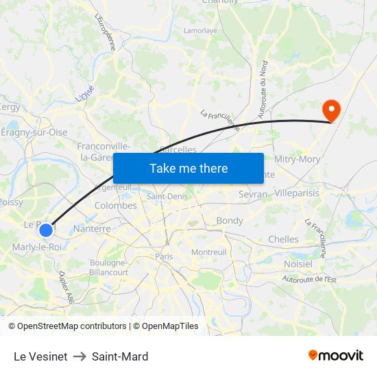 Le Vesinet to Saint-Mard map