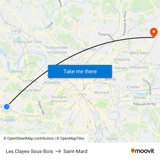 Les Clayes-Sous-Bois to Saint-Mard map