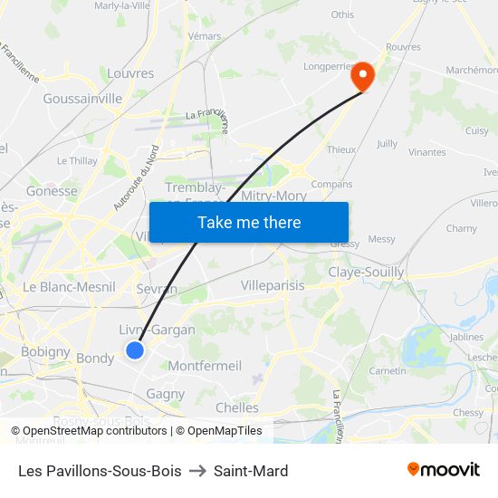 Les Pavillons-Sous-Bois to Saint-Mard map