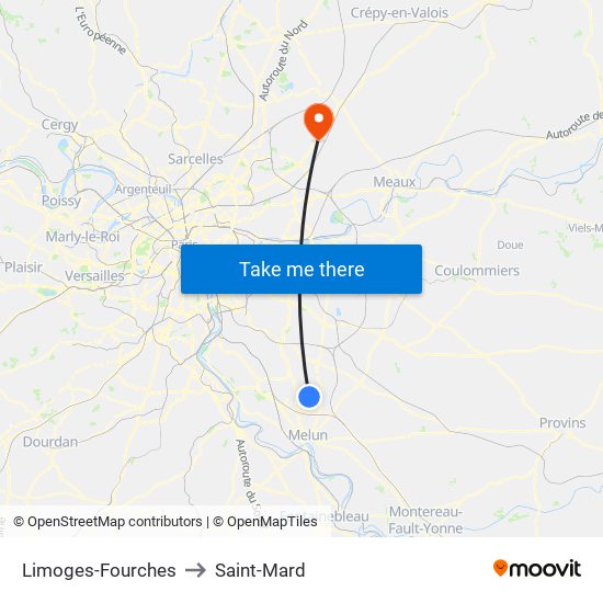 Limoges-Fourches to Saint-Mard map