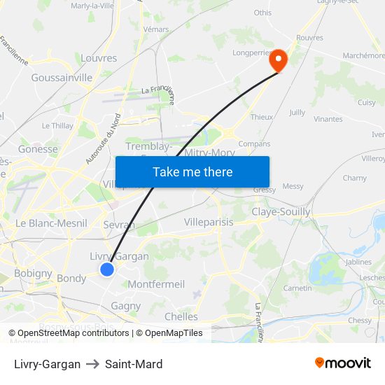 Livry-Gargan to Saint-Mard map