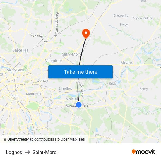 Lognes to Saint-Mard map