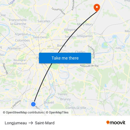 Longjumeau to Saint-Mard map