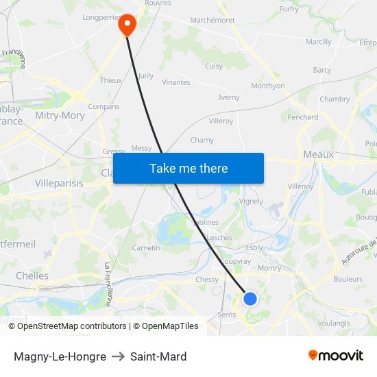 Magny-Le-Hongre to Saint-Mard map