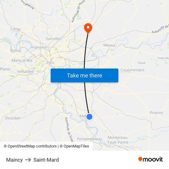 Maincy to Saint-Mard map
