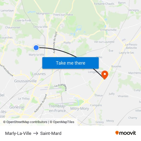Marly-La-Ville to Saint-Mard map
