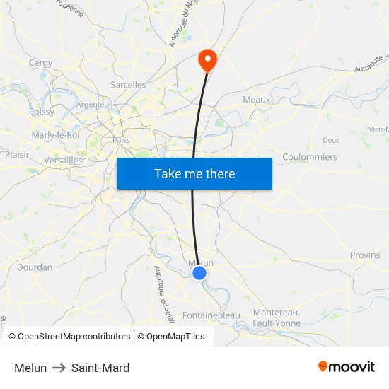 Melun to Saint-Mard map