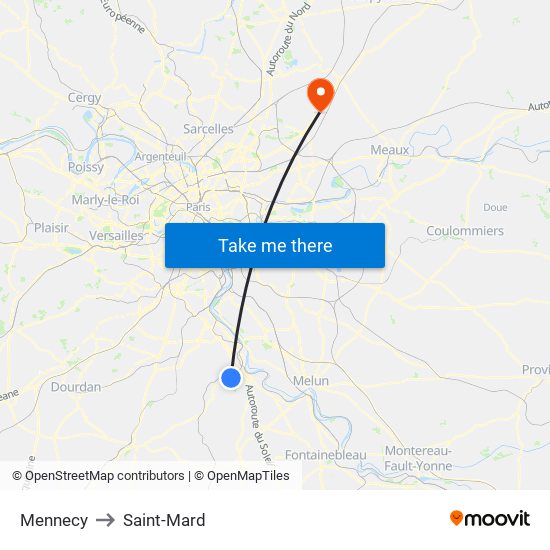 Mennecy to Saint-Mard map