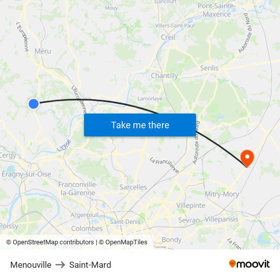 Menouville to Saint-Mard map