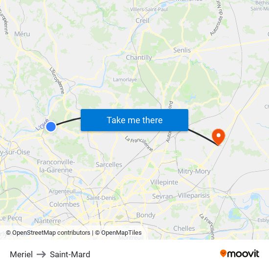 Meriel to Saint-Mard map