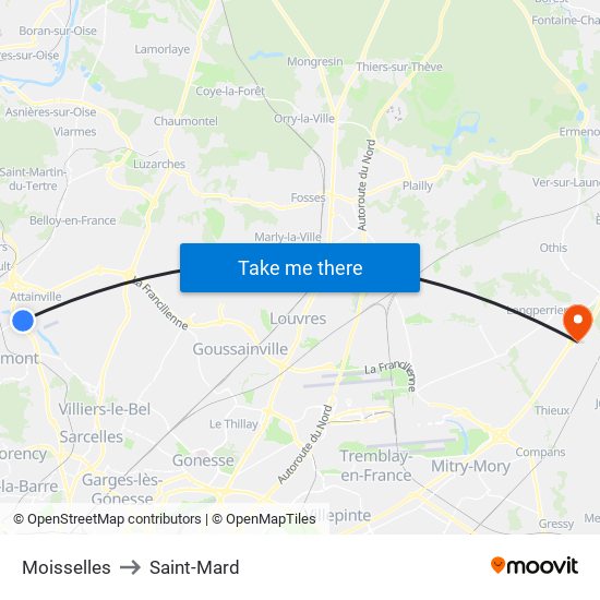 Moisselles to Saint-Mard map