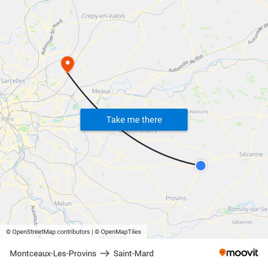 Montceaux-Les-Provins to Saint-Mard map