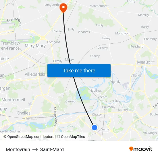 Montevrain to Saint-Mard map