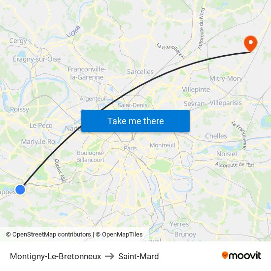 Montigny-Le-Bretonneux to Saint-Mard map