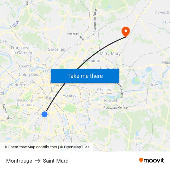 Montrouge to Saint-Mard map