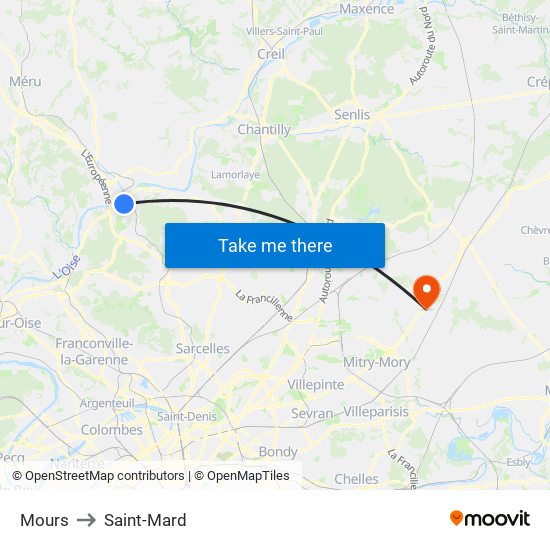 Mours to Saint-Mard map