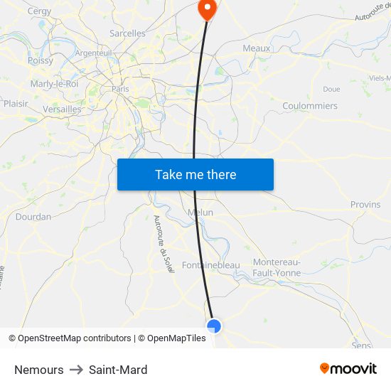 Nemours to Saint-Mard map