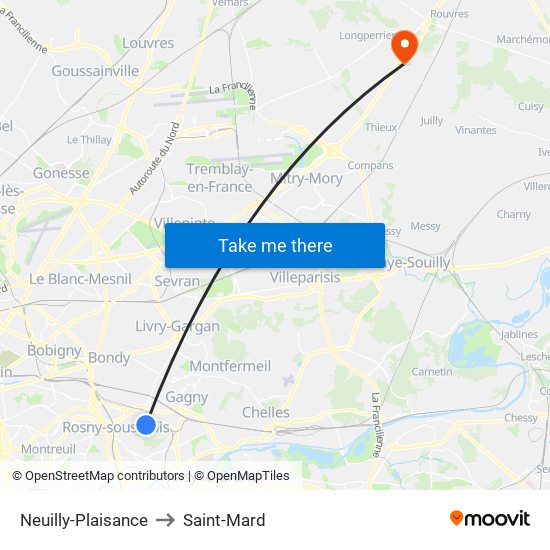 Neuilly-Plaisance to Saint-Mard map