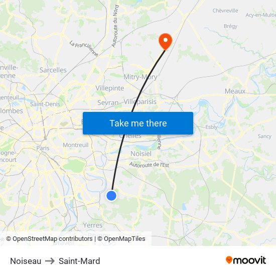Noiseau to Saint-Mard map
