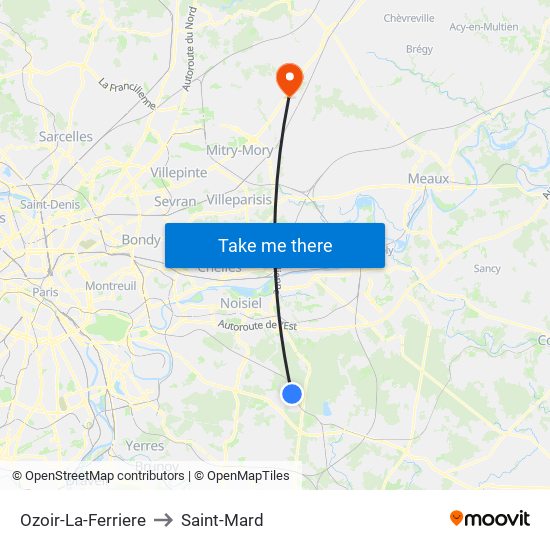 Ozoir-La-Ferriere to Saint-Mard map