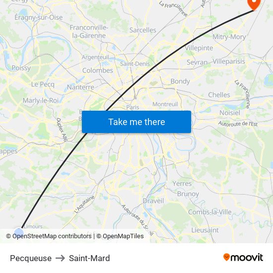 Pecqueuse to Saint-Mard map