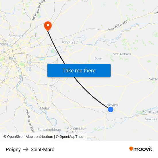 Poigny to Saint-Mard map