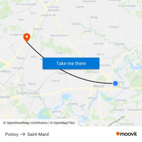 Poincy to Saint-Mard map