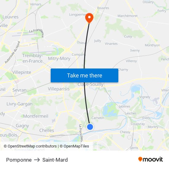 Pomponne to Saint-Mard map