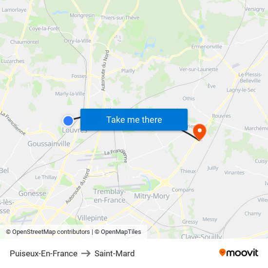 Puiseux-En-France to Saint-Mard map